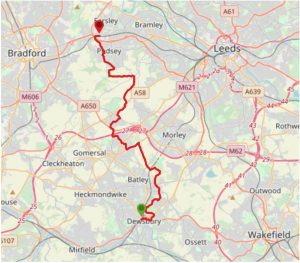 Dewsbury to New Pudsey Map Route
