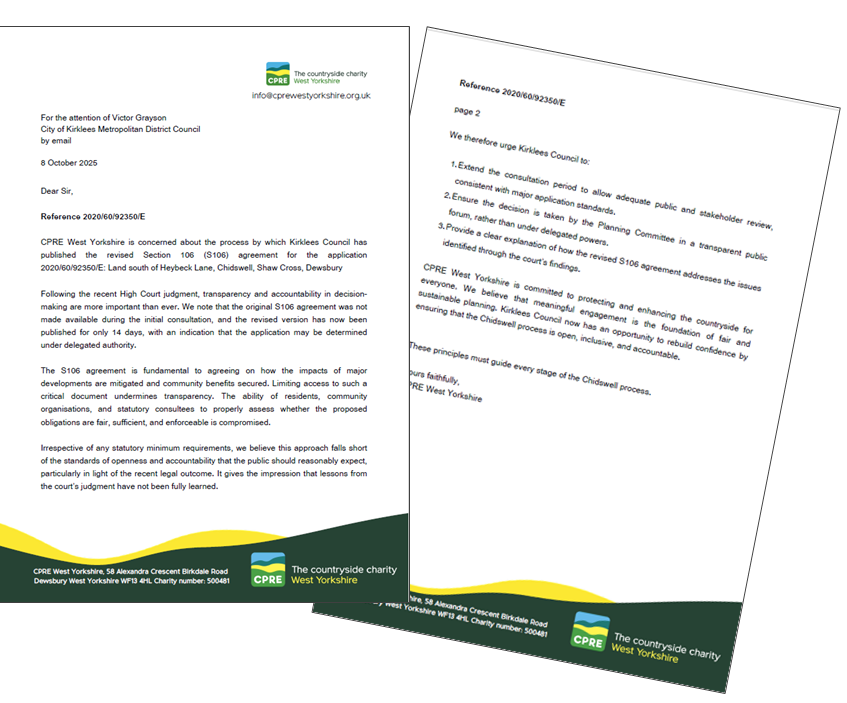 Letter from CPRE West Yorkshire to Kirklees Council